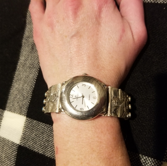 Sterling and Turquoise Cuff Watch - Picture 2 of 10